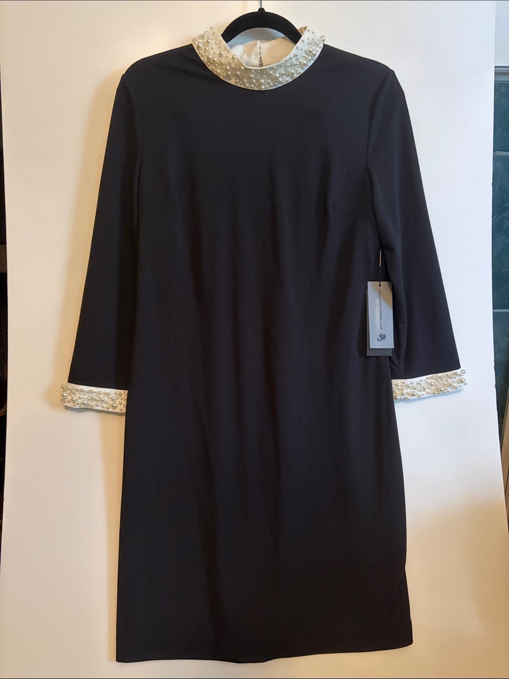 Karl Lagerfeld Paris Dress Womens Size 12 Black Faux Pearl Collar Cuff